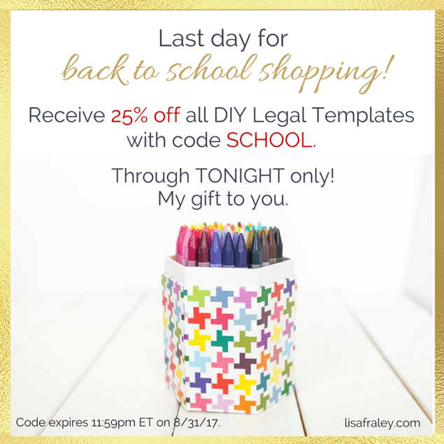 Receive 25% off All DIY Legal Templates through today ONLY!